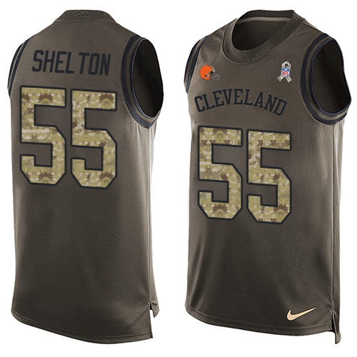 Men's Limited Danny Shelton Nike Jersey Green - #55 Salute to Service Tank Top NFL Cleveland Browns